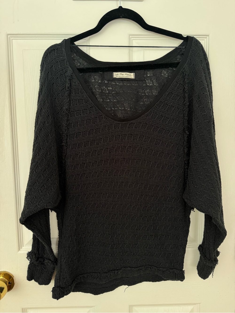 We The Free - Free People Navy Open Knit Bat Wing 100% Cotton Sweater. Sz Small